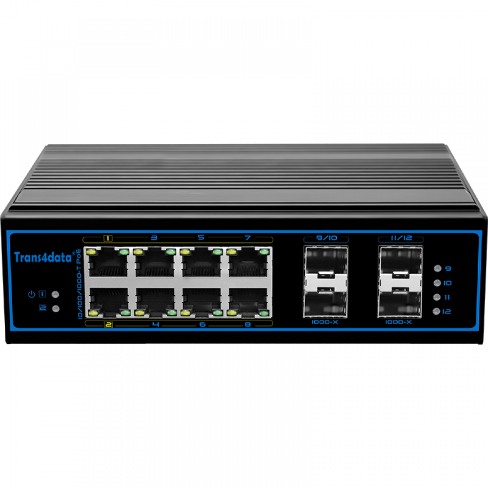 12 ports full gigabit managed industrial PoE switch, 2 ports support 90W