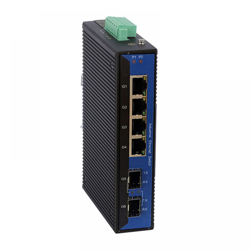 6 ports full gigabit Din-rail mounting unmanaged industrial Ethernet switch with 2 gigabit SFP uplink